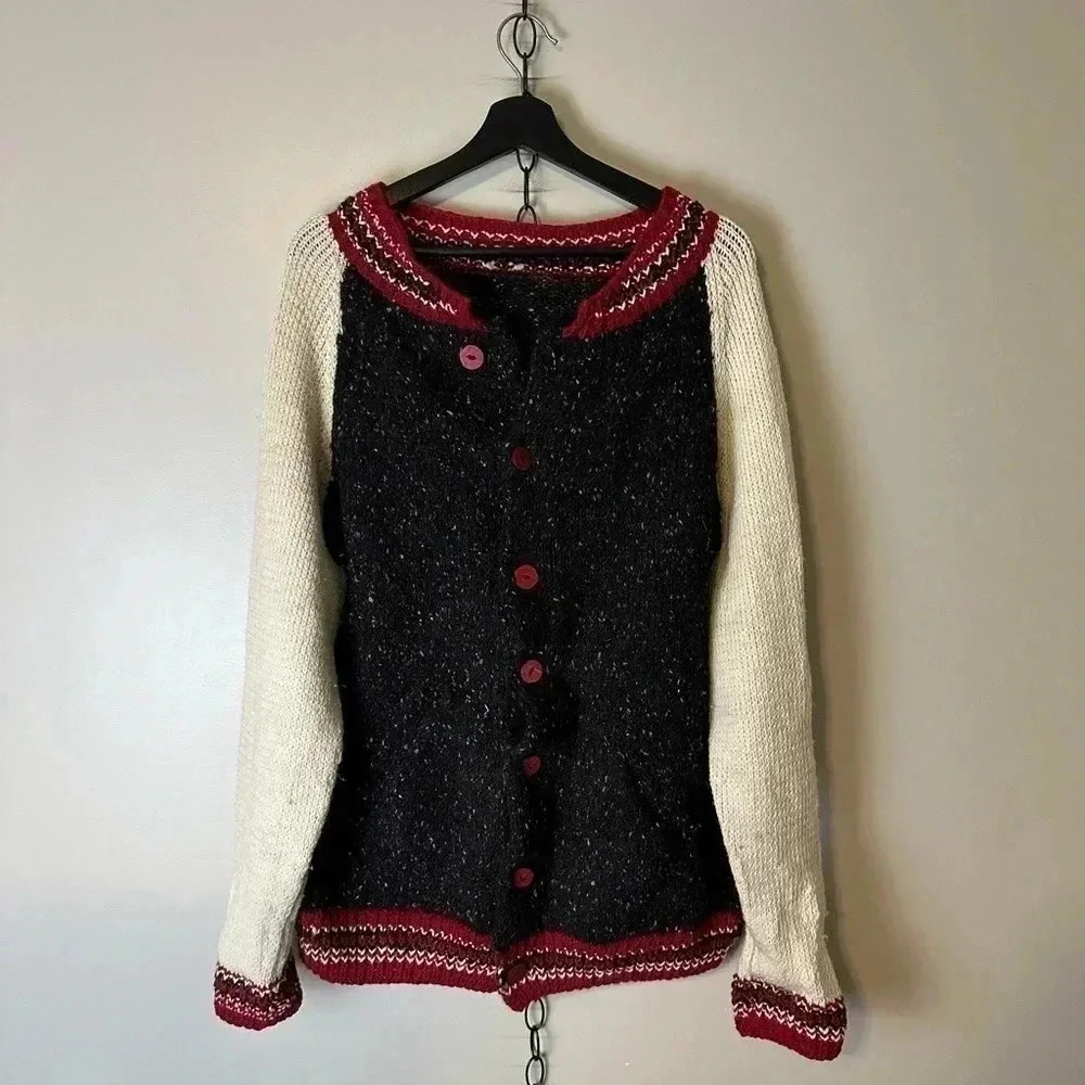 Vintage 1970s  Wool Colour Speckled Cardigan Sweater Size XL